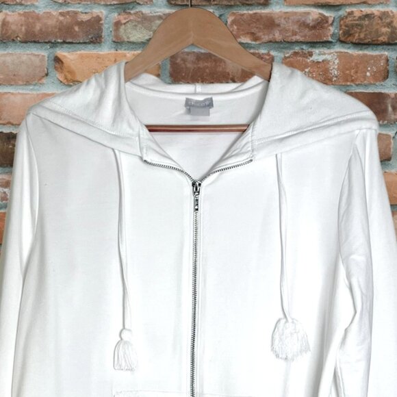 Chico's Zenergy Size 2 (12/14 US) French Terry White Full Zip Hooded Jacket - Picture 2 of 8